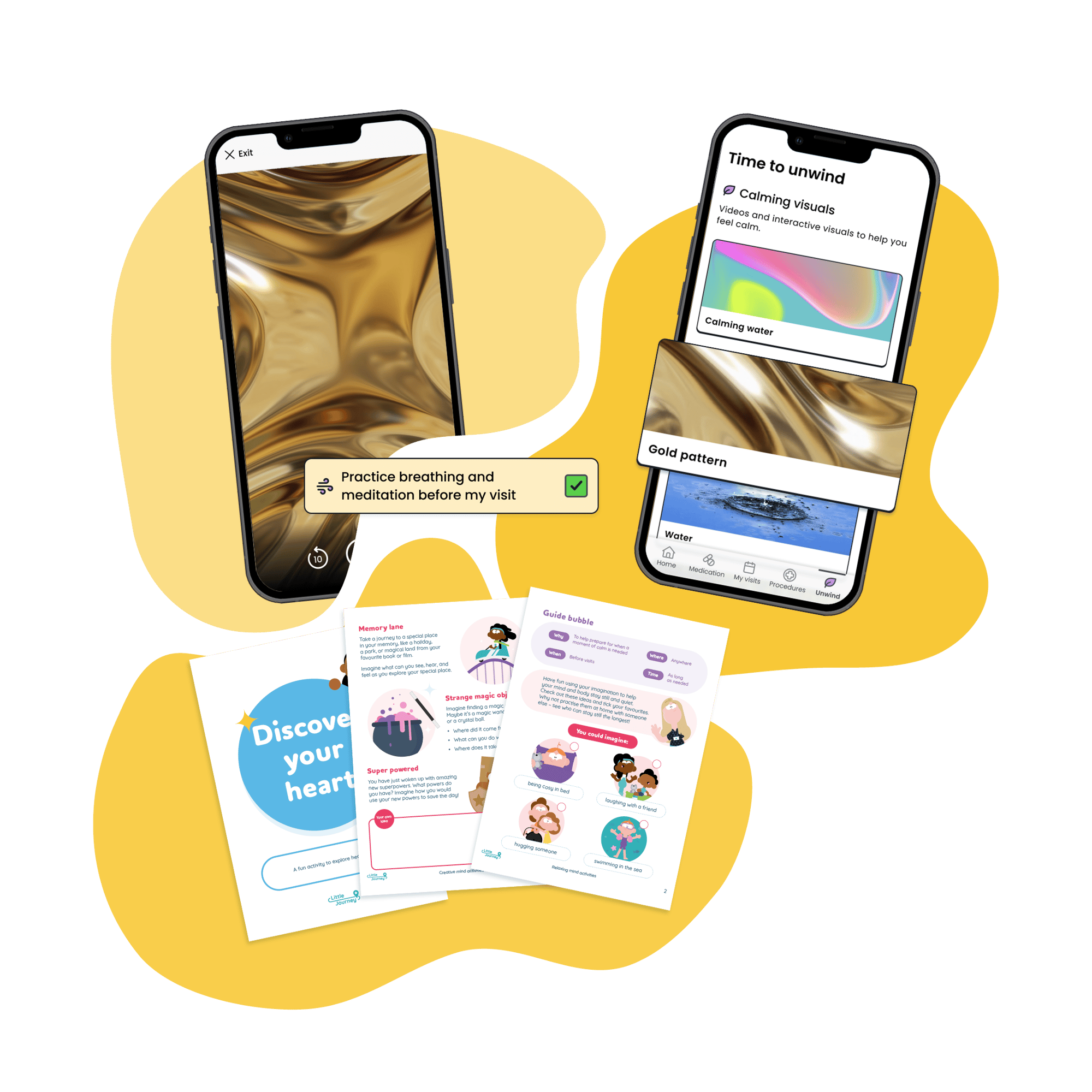 Phone screens showing emotional support elements Phone screens showing emotional support elements