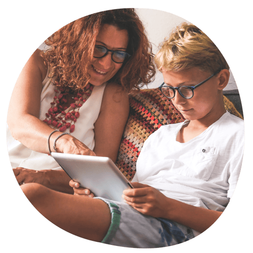 Caregiver and child using the Trial Flow app on an Ipad.