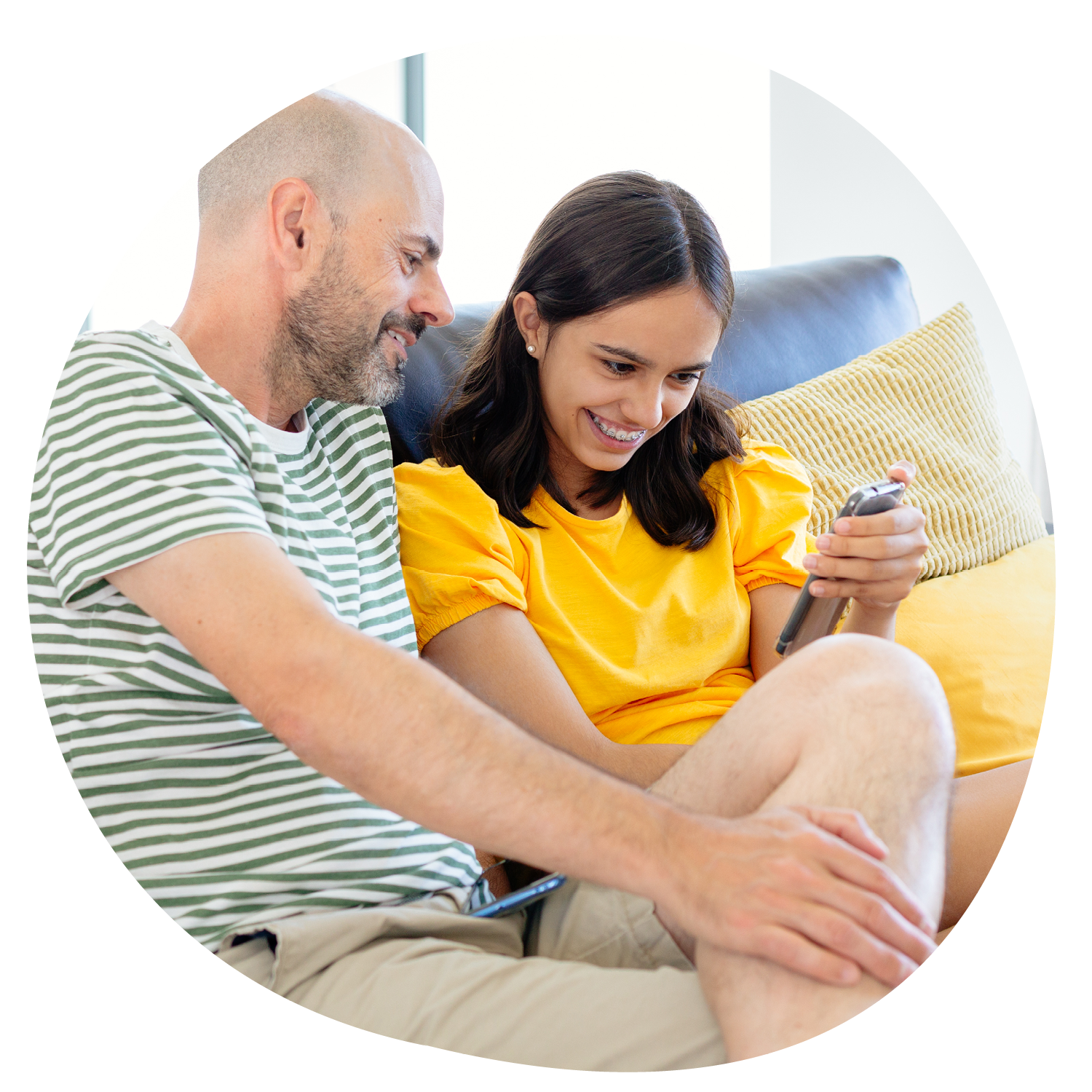 Parent and child looking at a smartphone