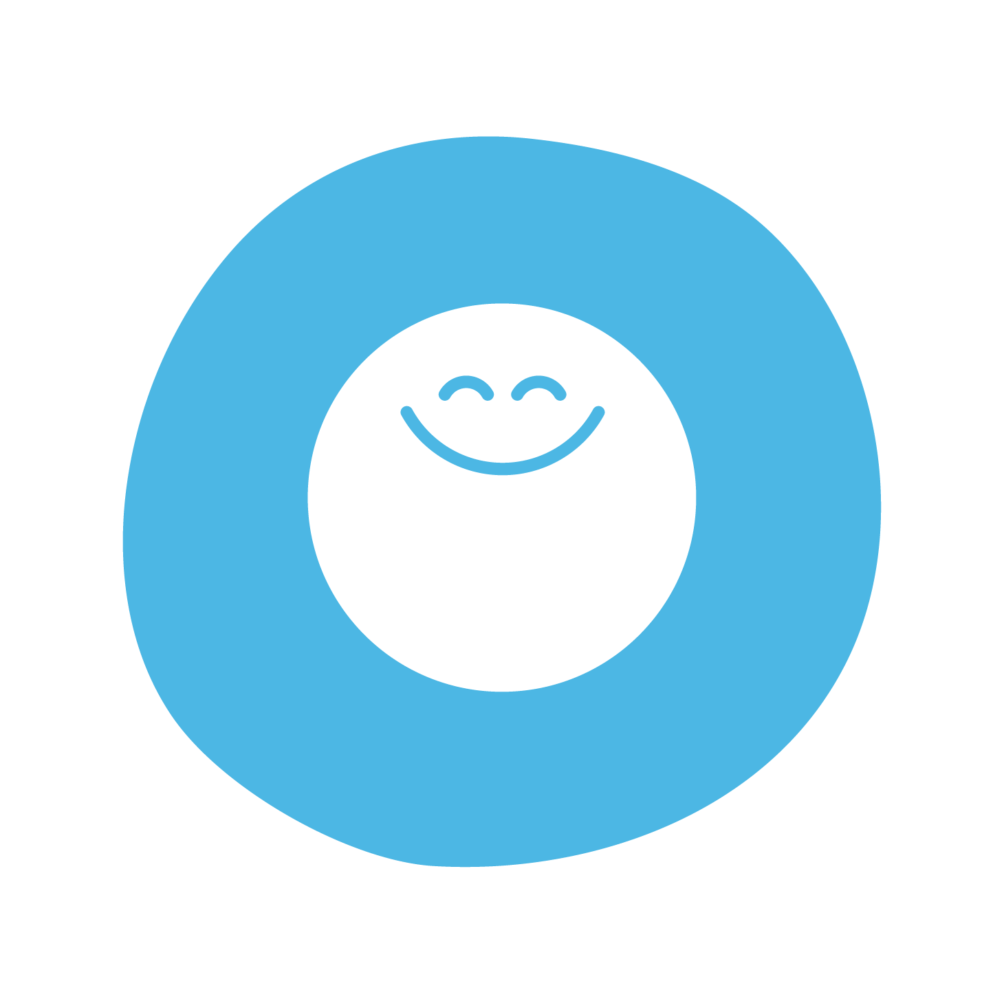 An icon showing a round face smiling softly on a light blue circular background An icon showing a round face smiling softly on a light blue circular background