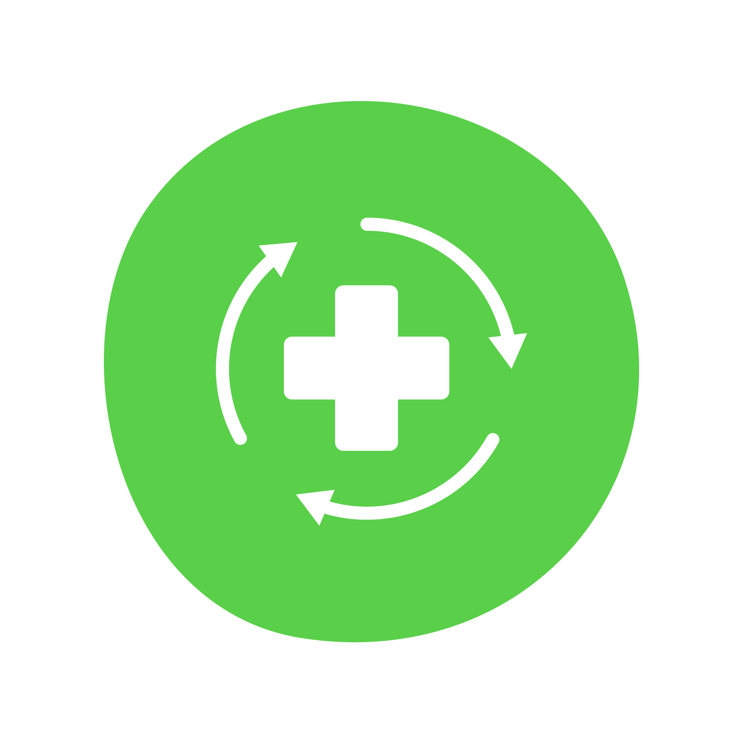 An icon of a plus symbol with three arrows rotating around it clockwise on a lime green circular background An icon of a plus symbol with three arrows rotating around it clockwise on a lime green circular background