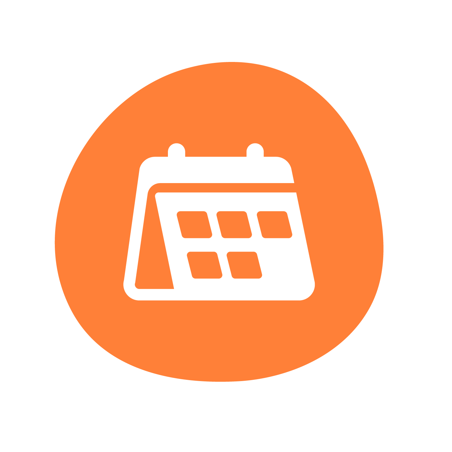 A flip chart calendar icon on an orange circular background A flip chart calendar icon on an orange circular background