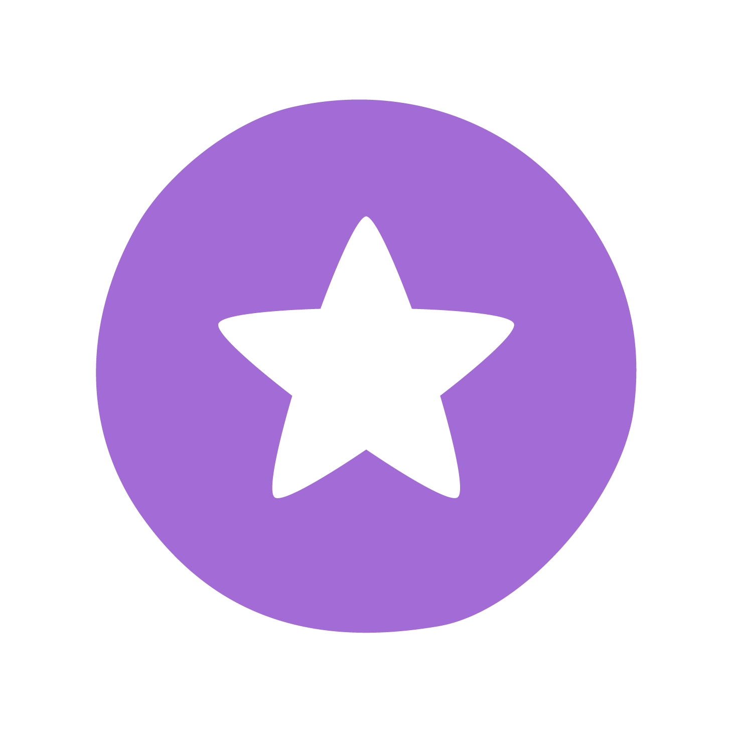 A white 5 point star on a purple circular background A white 5 point star on a purple circular background