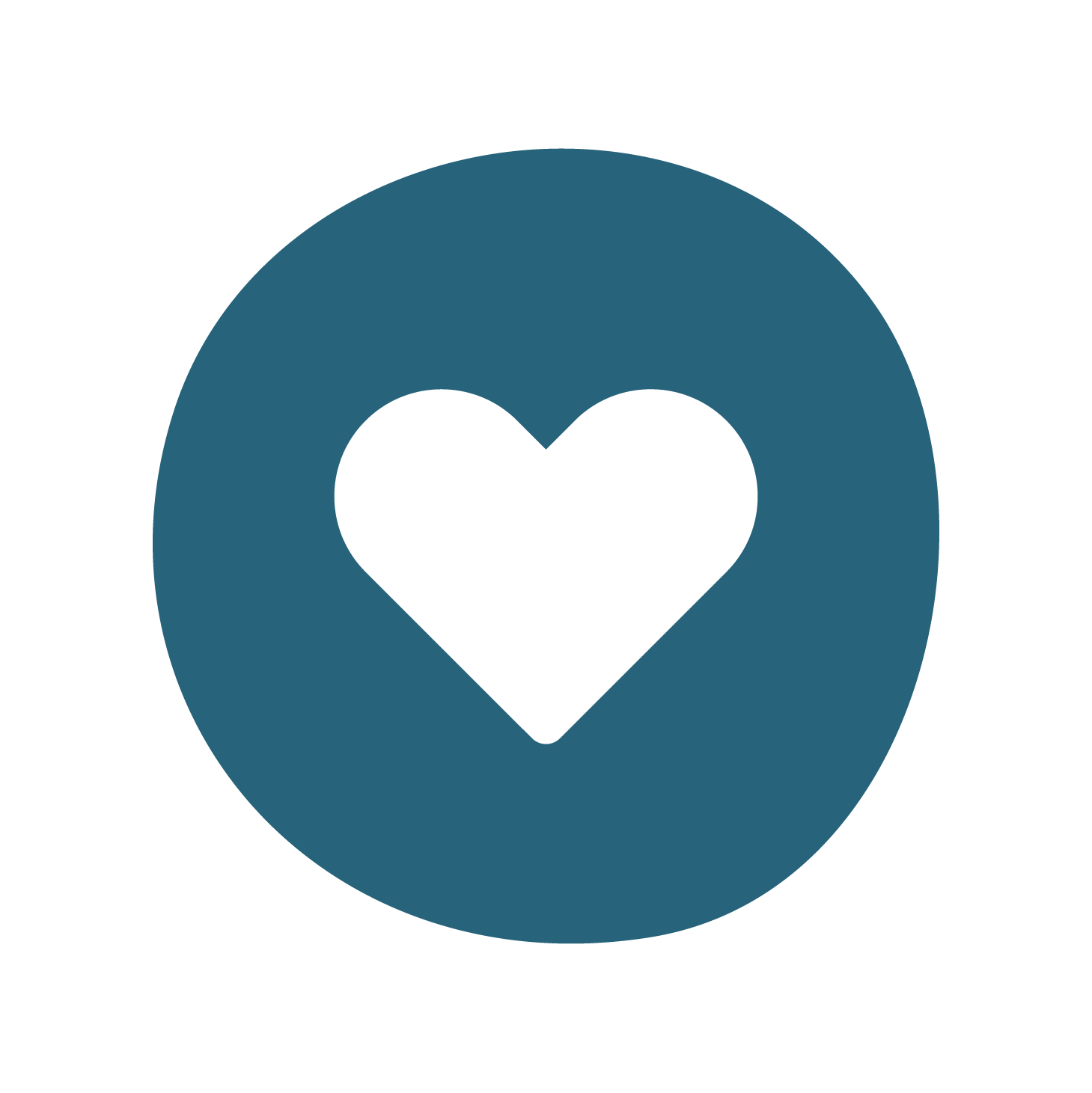 A white love heart icon on a dark blue circular background A white love heart icon on a dark blue circular background