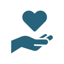 A cupped hand with a love heart floating above it