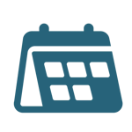 A dark blue flip calendar icon
