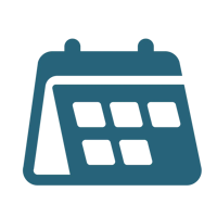A dark blue flip calendar icon A dark blue flip calendar icon