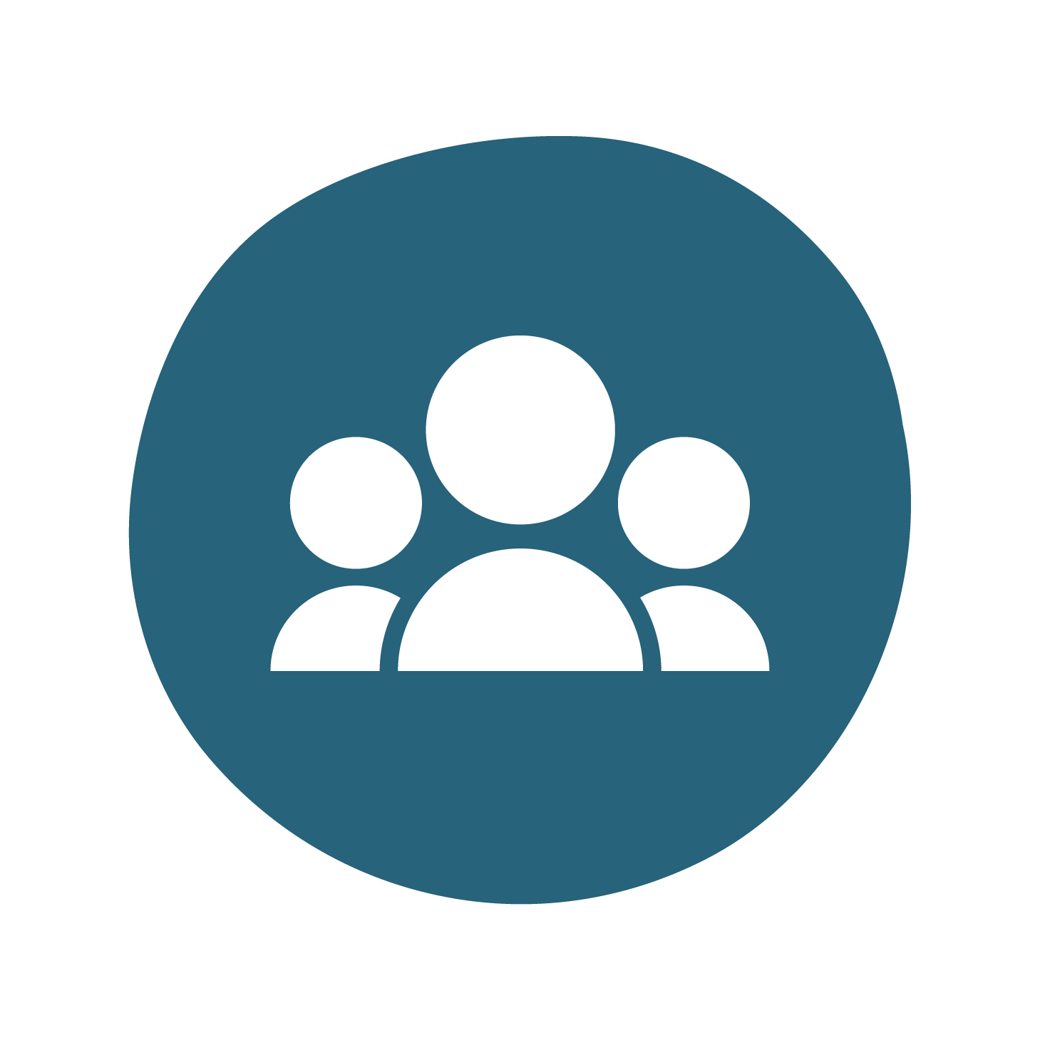 The silhouette of the head and shoulders of three stick people on a dark blue circular background The silhouette of the head and shoulders of three stick people on a dark blue circular background