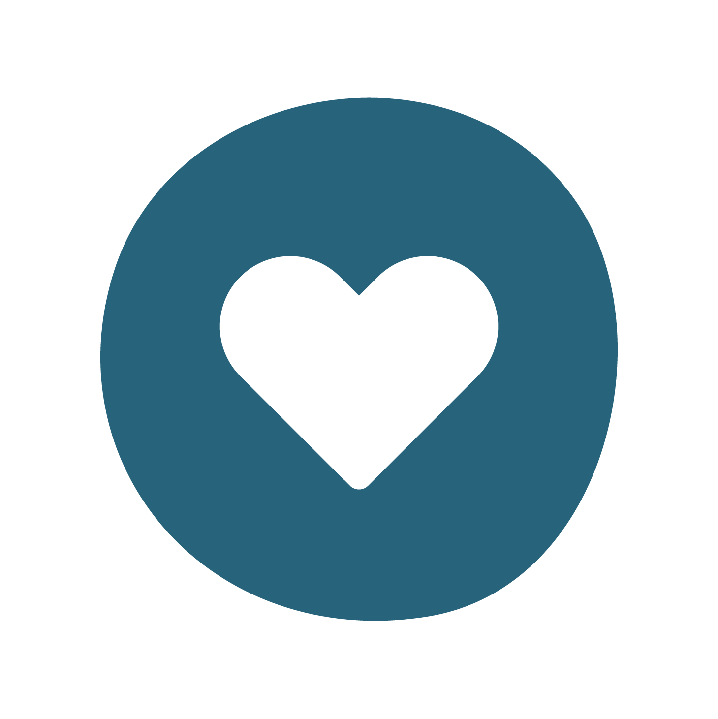 A white love heart icon on a dark blue circular background A white love heart icon on a dark blue circular background